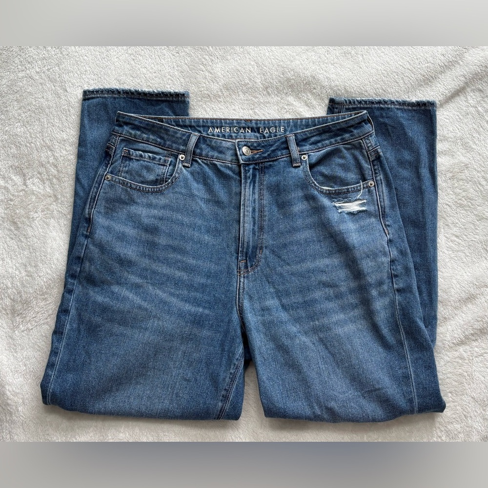 American Eagle Women’s Mom Jeans Distressed - Size 10 Short Medium Wash